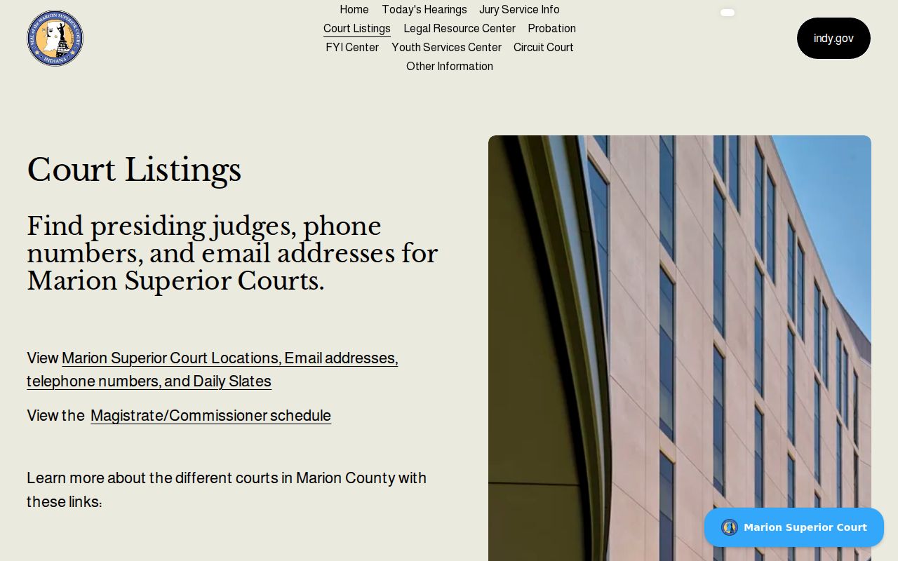 Marion County warrant court listing for Circuit and Superior divisions