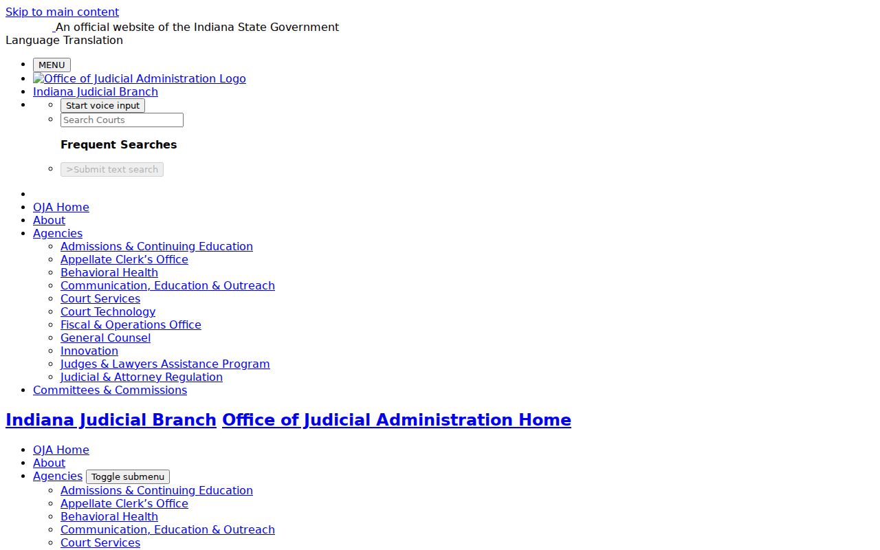 Indiana civil tax warrant search page showing its separate record-access route