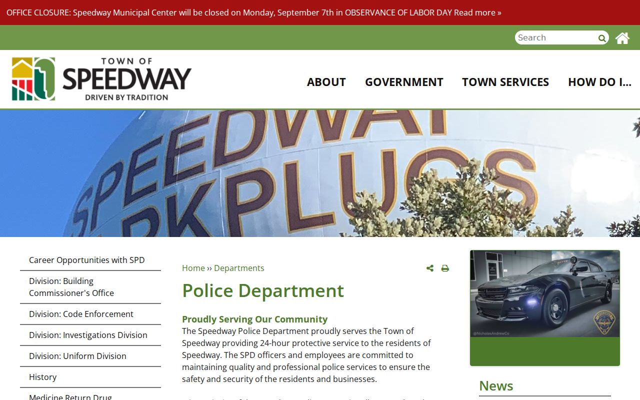 Speedway warrant records and official town police contact