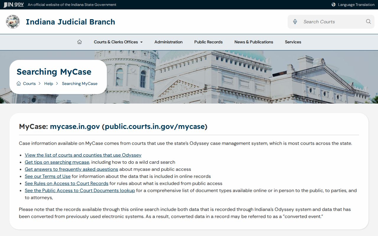 Marion County warrant search MyCase public record limits
